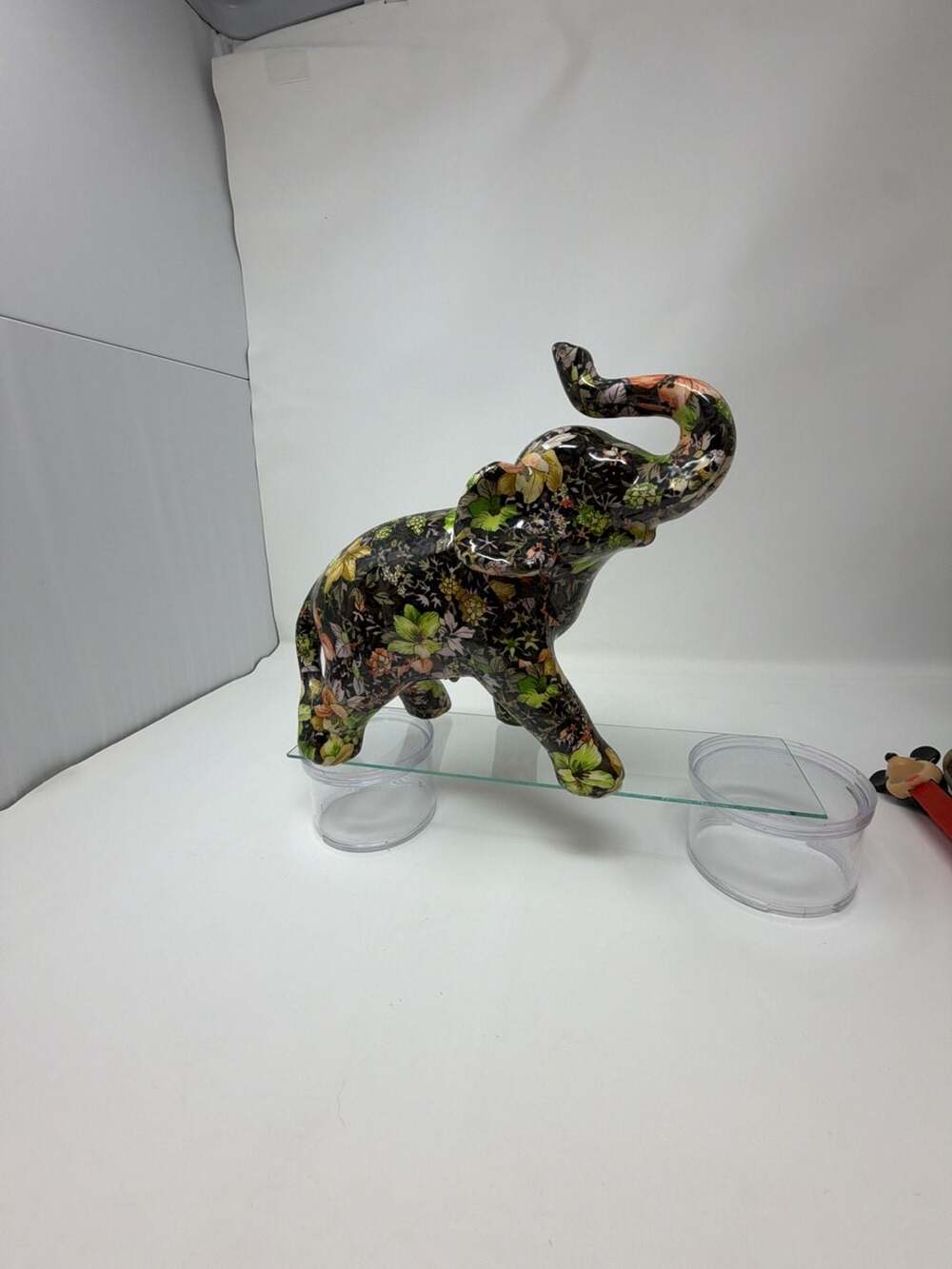 La Vie Decorative Elephant Figurine with Floral Print Decoupage Finish